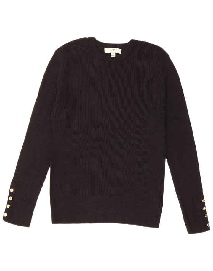 Marks & Spencer Womens Top Long Sleeve UK 12 Medium Black Viscose