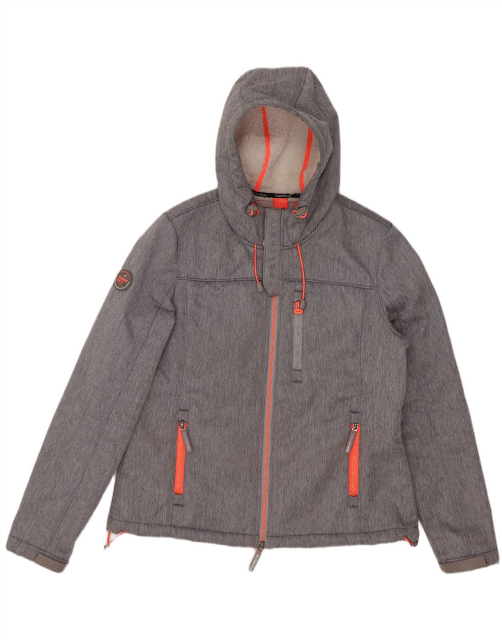 Superdry Womens Hooded Windbreaker Jacket UK 16 Large Grey Polyester