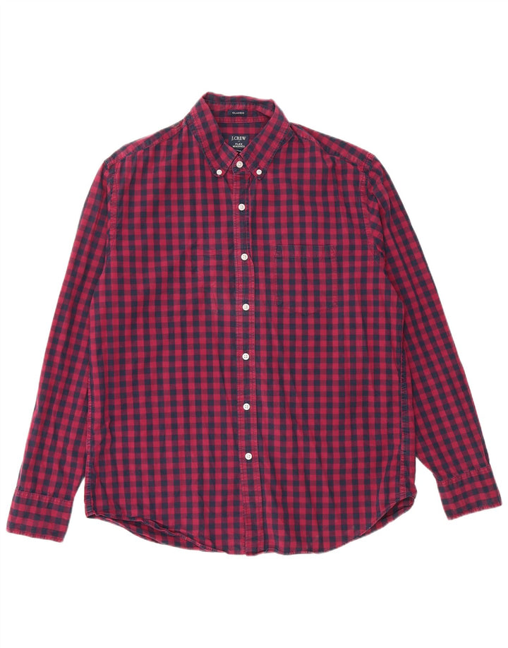 J. CREW Mens Classic Fit Shirt Large Navy Blue Gingham Cotton
