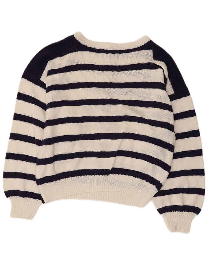 VINTAGE Womens Boat Neck Jumper Sweater UK 14 Large Navy Blue Nautical