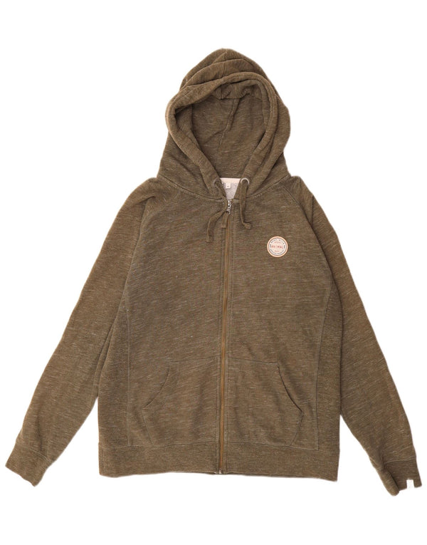 ANIMAL Womens Zip Hoodie Sweater UK 14 Large Khaki Flecked Cotton