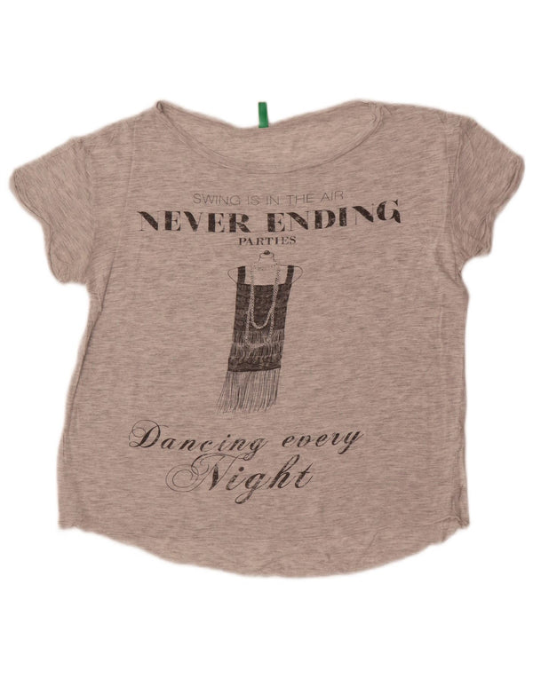 Benetton Womens Graphic T-Shirt Top UK 14 Medium Grey Flecked