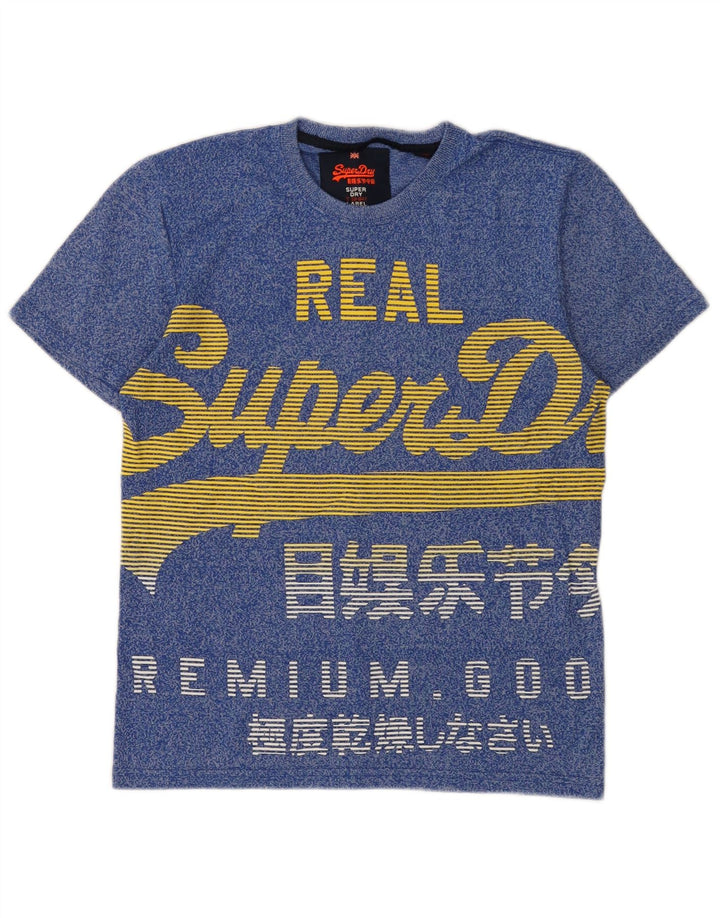 SUPERDRY Mens Real Graphic T-Shirt Top Small Blue Flecked Cotton