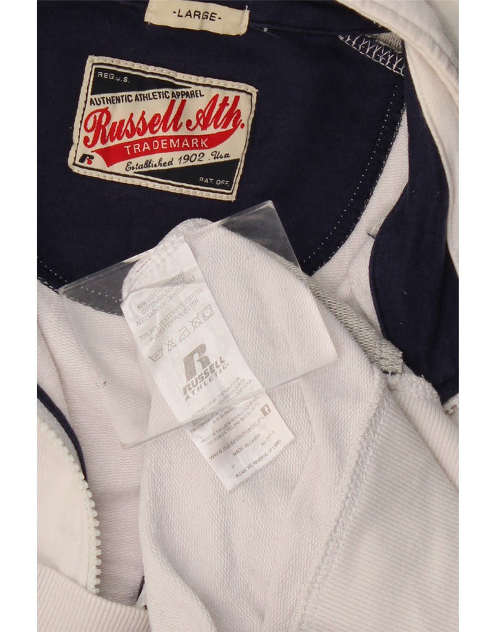 RUSSELL ATHLETIC Mens Tracksuit Top Jacket Large White Colourblock Cotton