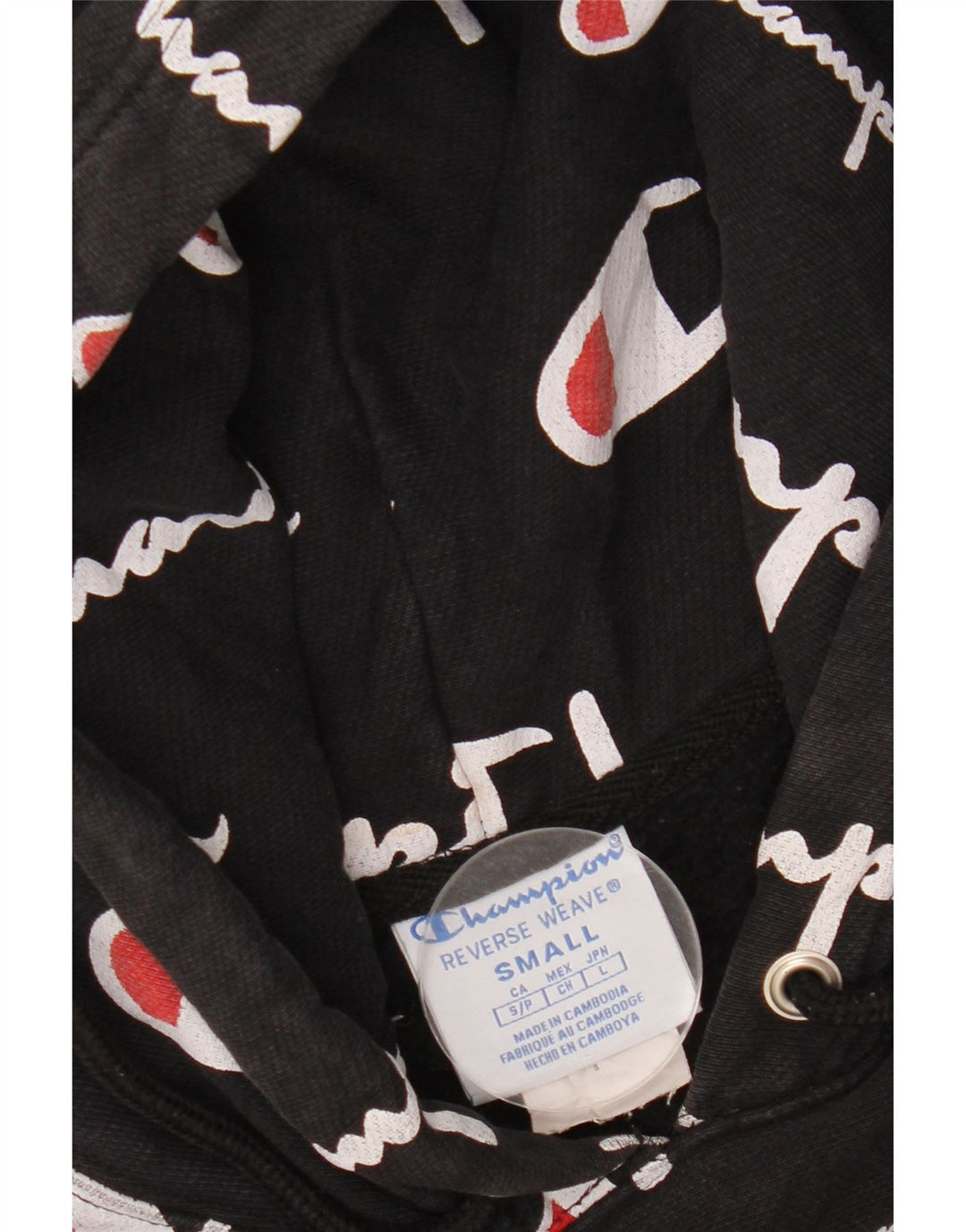 CHAMPION Mens Reverse Weave Graphic Hoodie Jumper Small Black Cotton