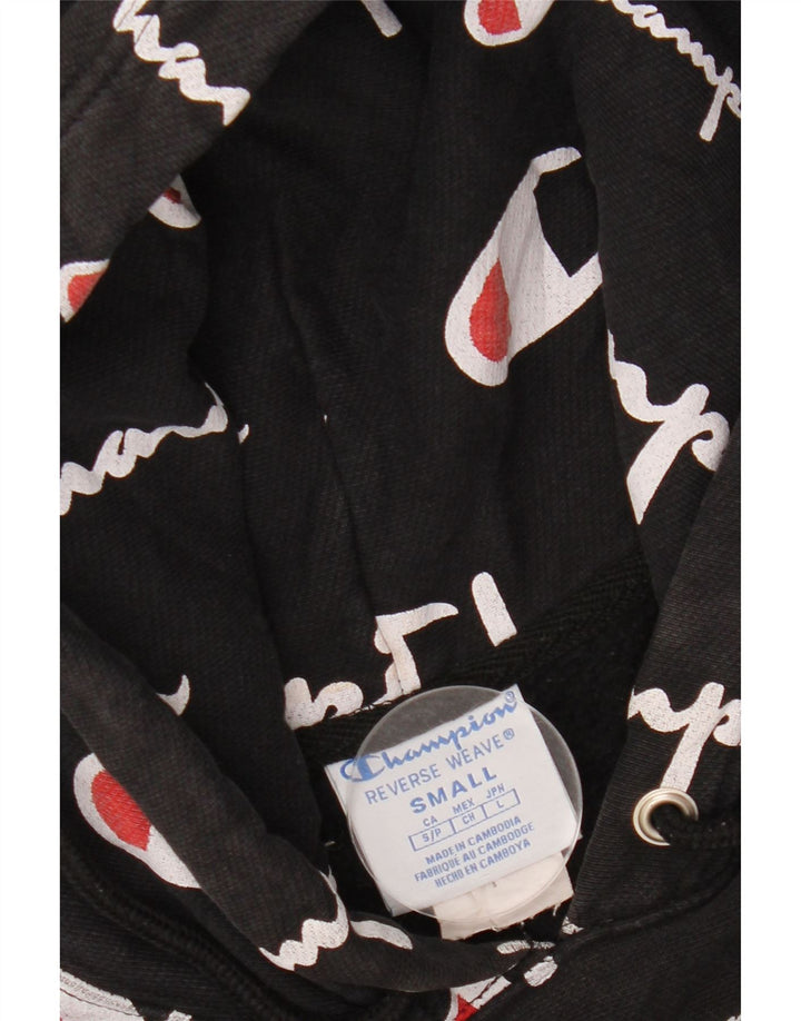 CHAMPION Mens Reverse Weave Graphic Hoodie Jumper Small Black Cotton