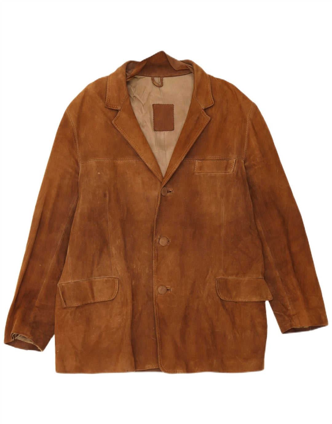Vintage Mens 3 Button Suede Blazer Jacket UK 40 Large Brown Leather