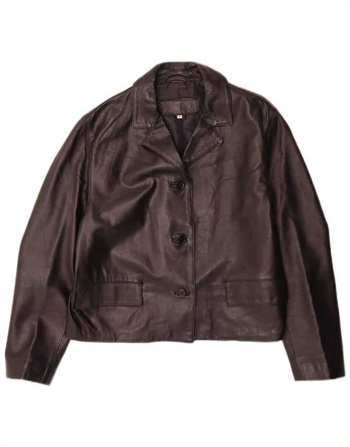 Vintage Womens Oversized 3 Button Leather Blazer Jacket UK 10 Small Black