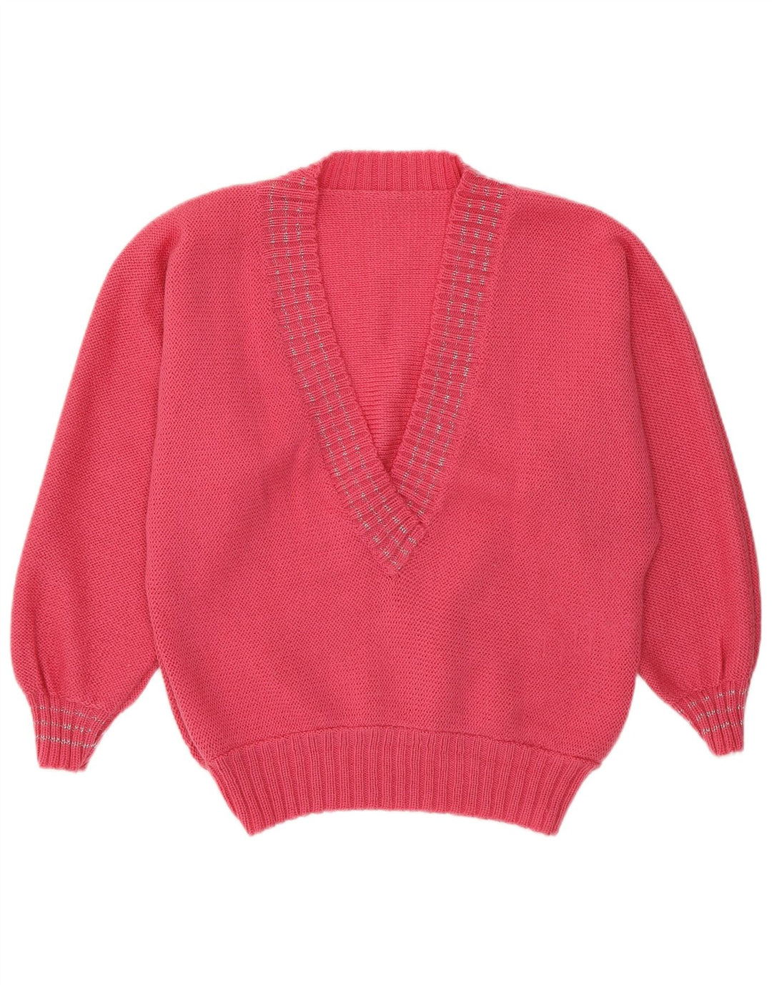 VINTAGE Womens V-Neck Jumper Sweater UK 14 Medium Pink