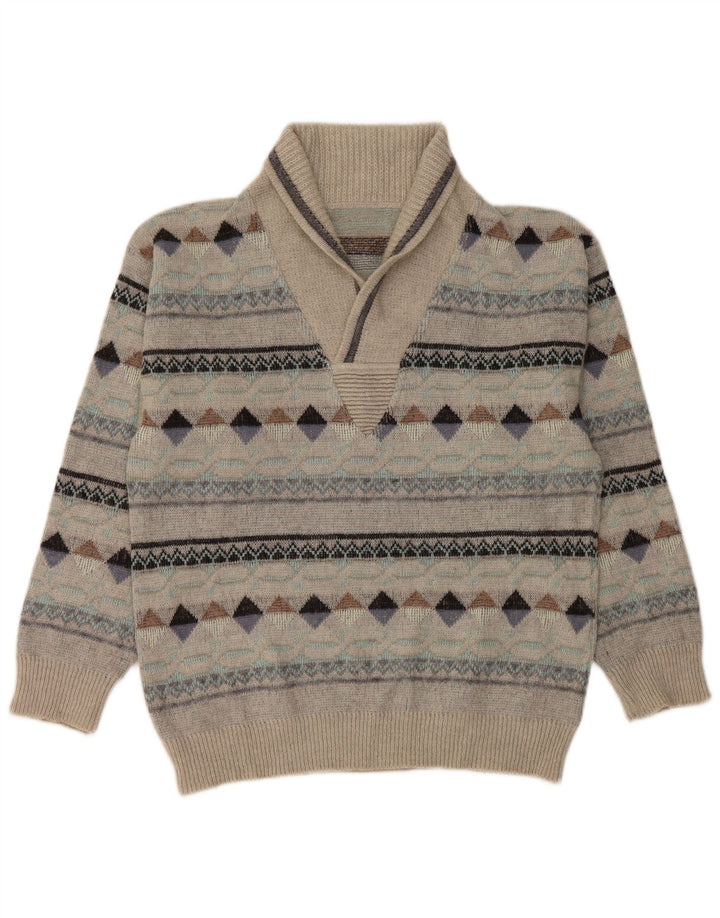 Vintage Mens Shawl Neck Jumper Sweater IT 50 Medium Grey Argyle/Diamond