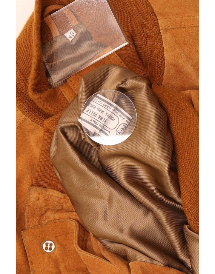 Vintage Mens Suede Bomber Jacket IT 48 Medium Beige Leather