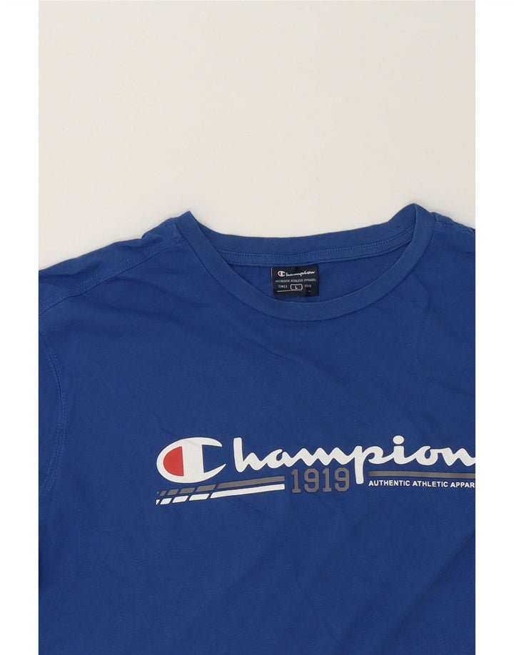 CHAMPION Mens Graphic T-Shirt Top Large Blue Vintage Champion and Second-Hand Champion from Messina Hembry 