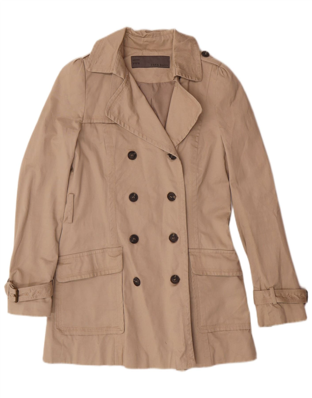 ZARA Womens Trench Coat UK 10 Small Beige Cotton