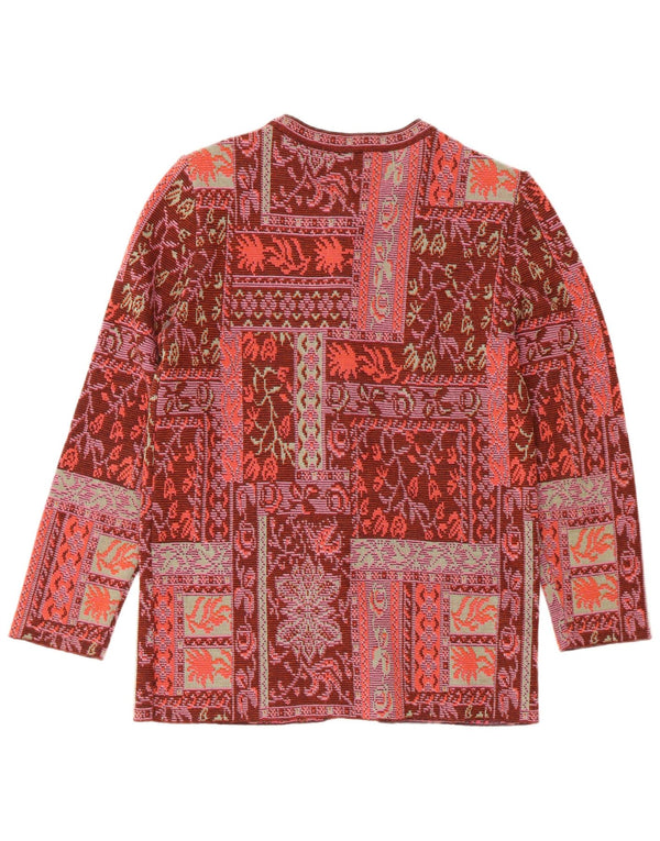 Daxon Womens Cardigan Sweater UK 10/12 Small Burgundy Floral Acrylic