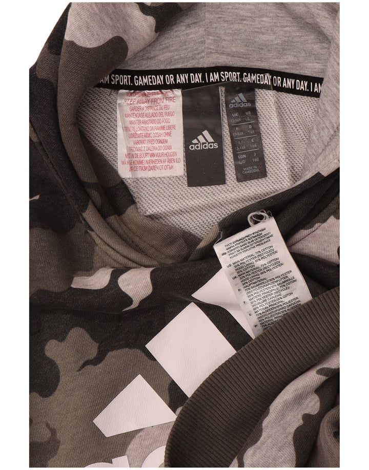 ADIDAS Boys Graphic Hoodie Jumper 13-14 Years Brown Camouflage Cotton