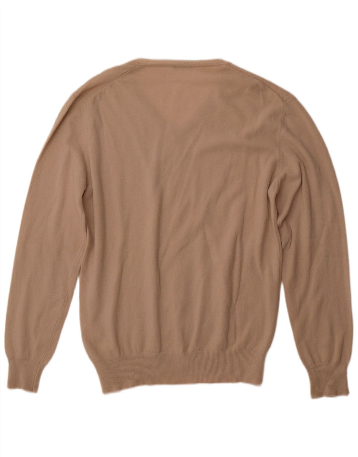 BENETTON Mens V-Neck Jumper Sweater XL Beige Wool