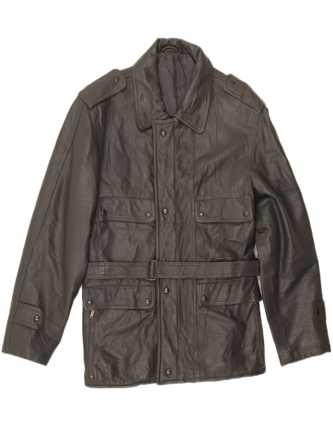 Vintage Mens Military Leather Jacket UK 38 Medium Grey