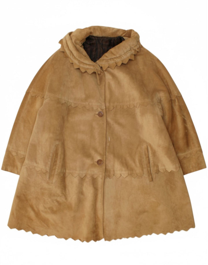 VINTAGE Womens Oversized Suede Overcoat UK 16 Large Brown Leather