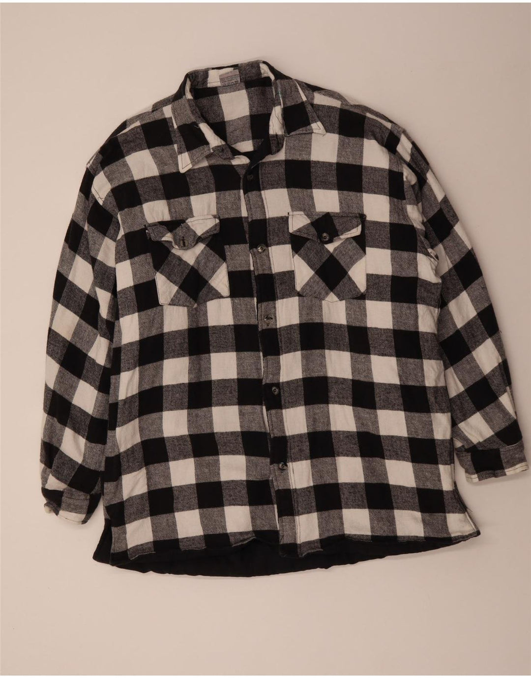 VINTAGE Mens Flannel Shirt 3XL Black Gingham Cotton