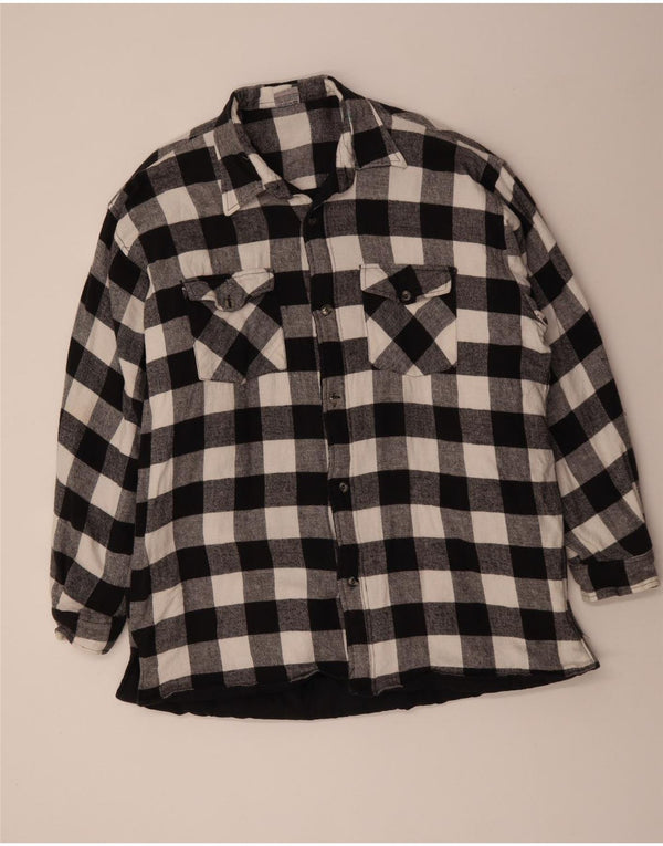 VINTAGE Mens Flannel Shirt 3XL Black Gingham Cotton