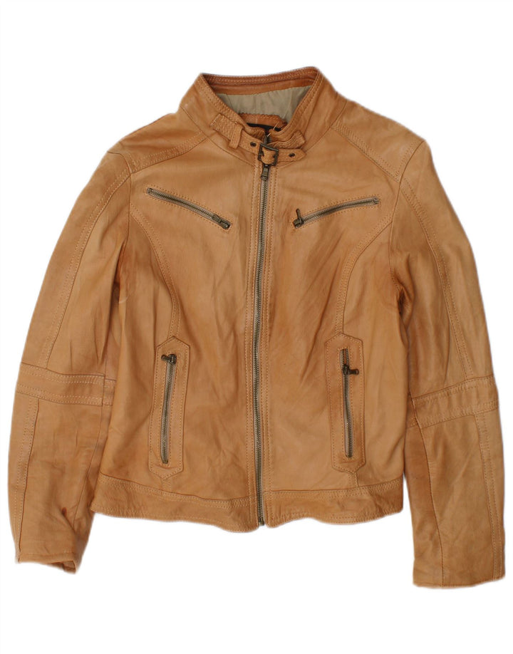 Sandro Ferrone Womens Crop Leather Jacket UK 14 Large Brown Leather