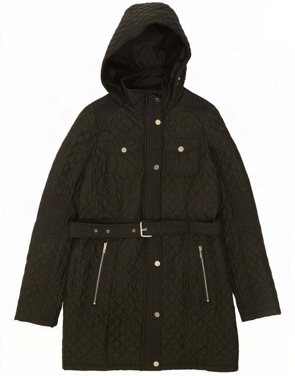 Marks & Spencer Womens Hooded Quilted Overcoat UK 10 Small Green Polyester