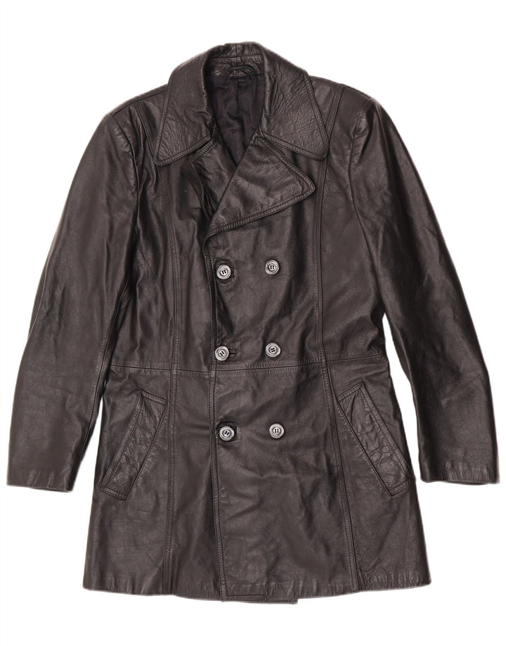 Vintage Mens Leather Pea Coat IT 48 Medium Black Classic