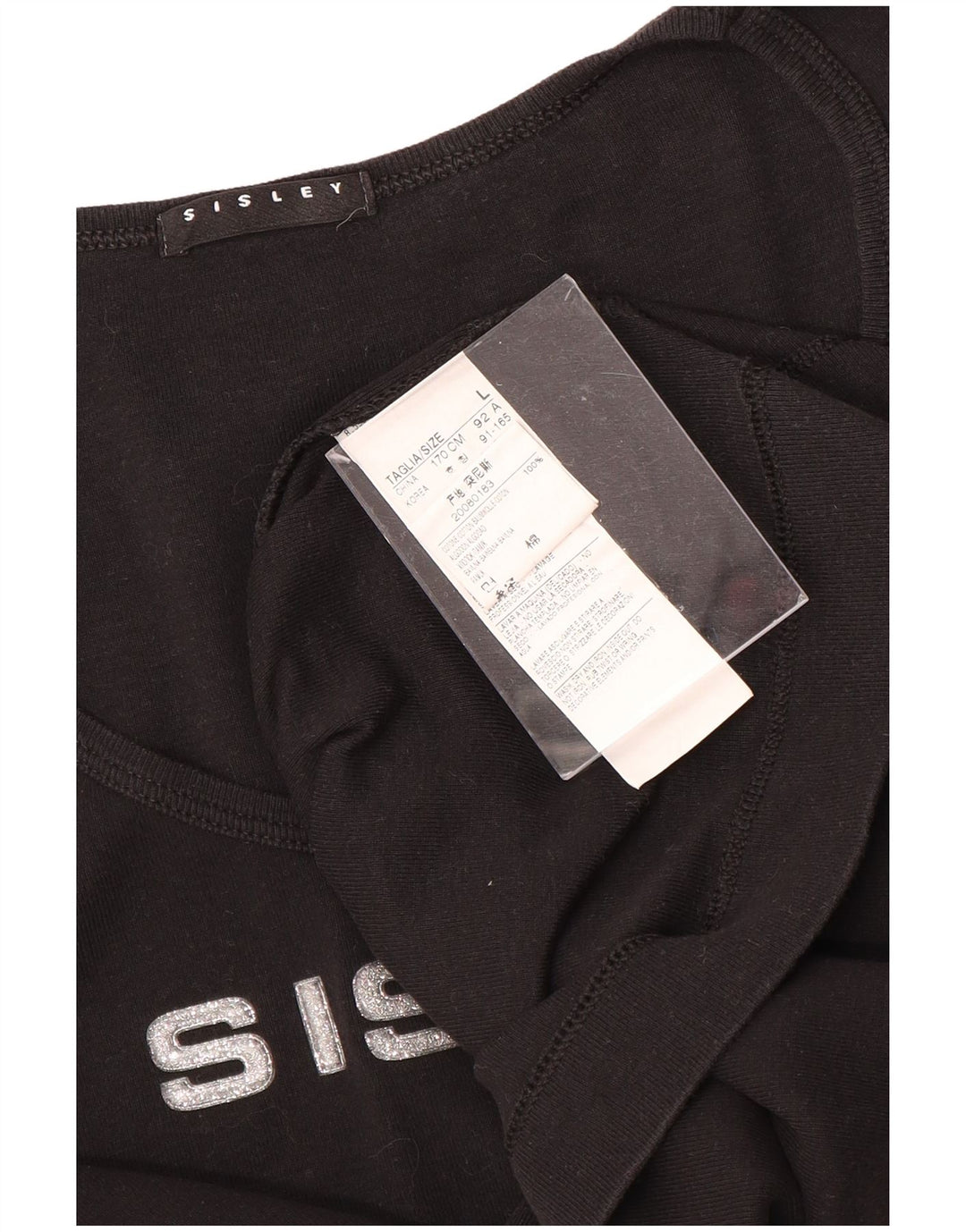 SISLEY Womens Graphic T-Shirt Top UK 14 Large Black Cotton