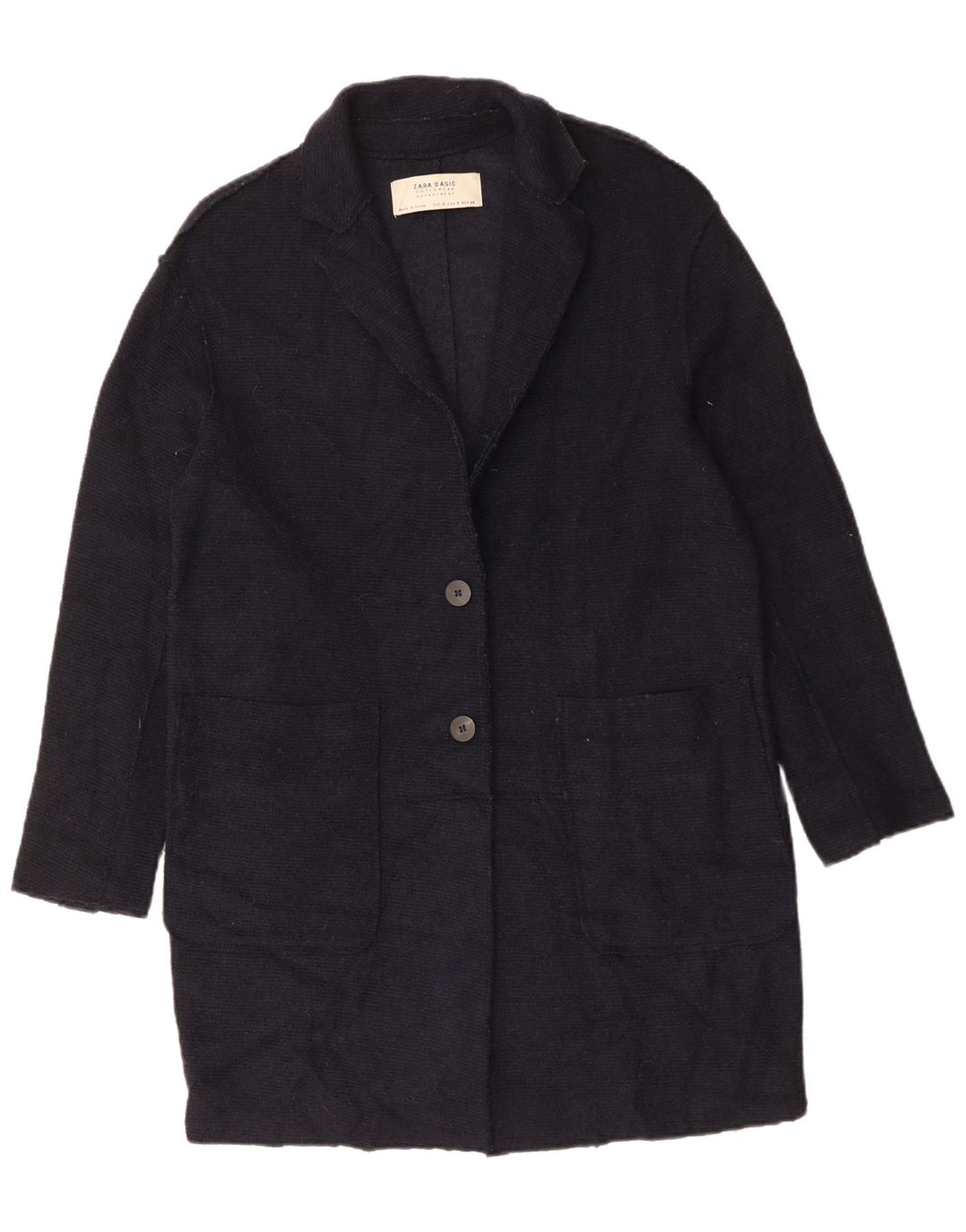 ZARA Womens Oversized Overcoat UK 10 Small Navy Blue Wool