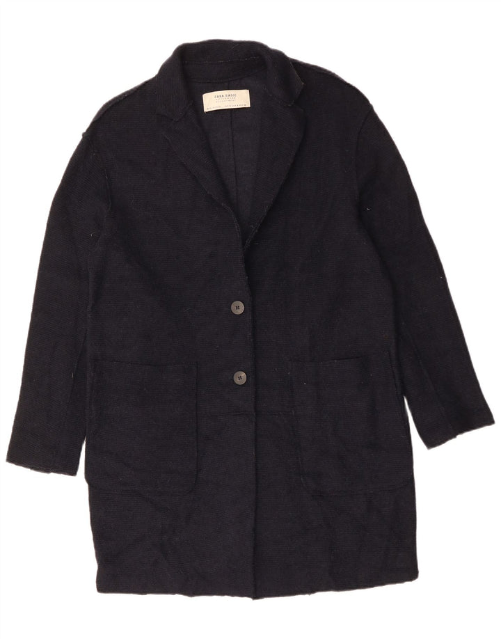 ZARA Womens Oversized Overcoat UK 10 Small Navy Blue Wool