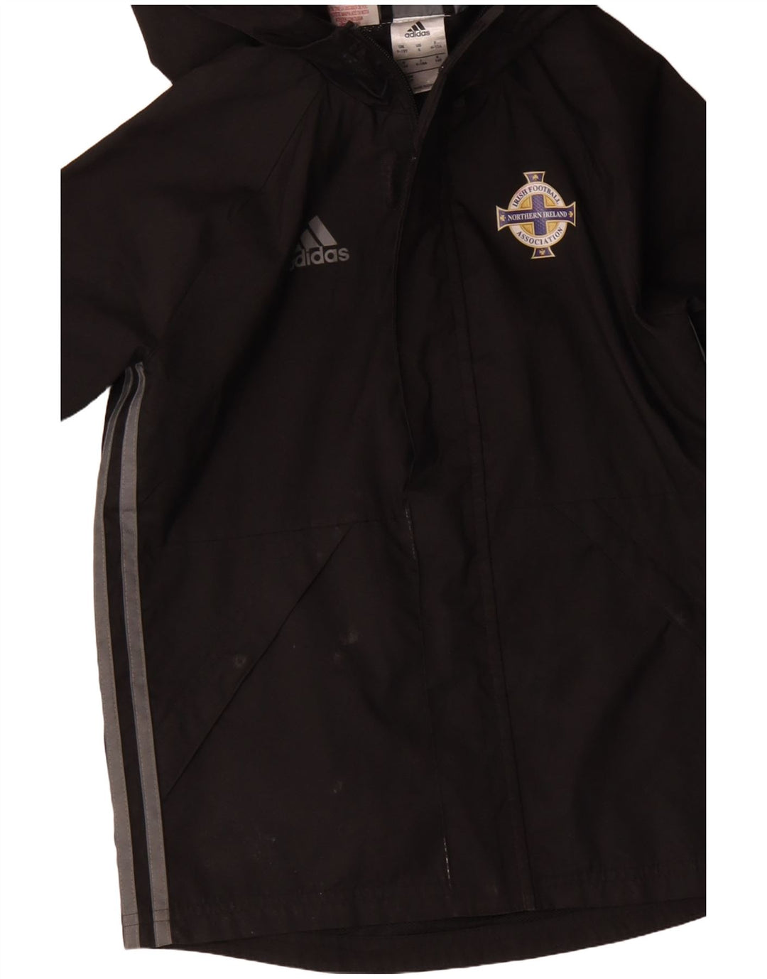 Adidas Boys Graphic Hooded Windbreaker Jacket 9-10 Years Black Polyester
