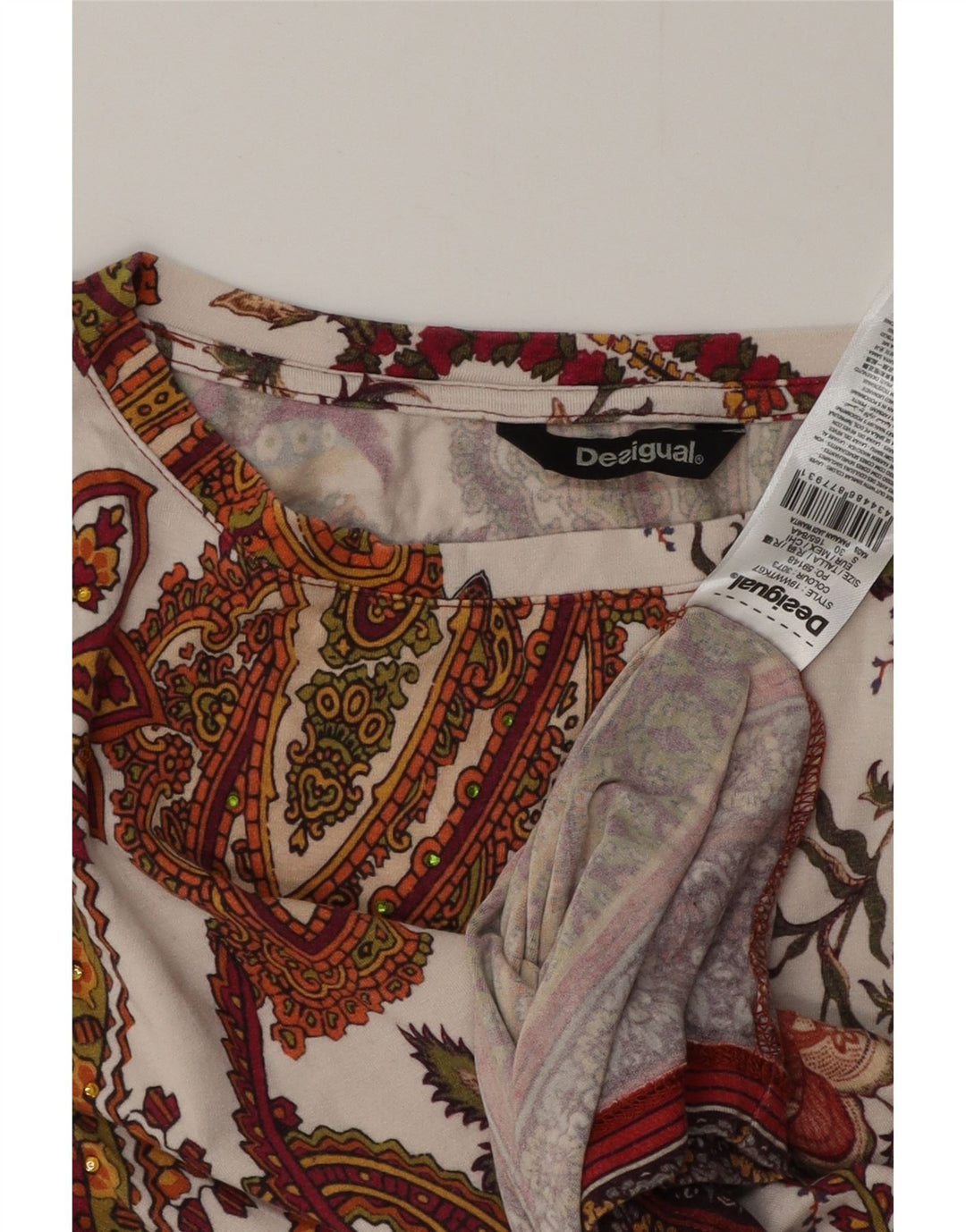 Desigual Womens Top 3/4 Sleeve UK 10 Small Multicoloured Paisley Viscose