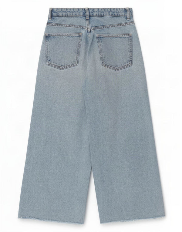 Zara Womens High Waist Crop Wide Leg Jeans EU 32 2XS W22 L22 Blue Cotton