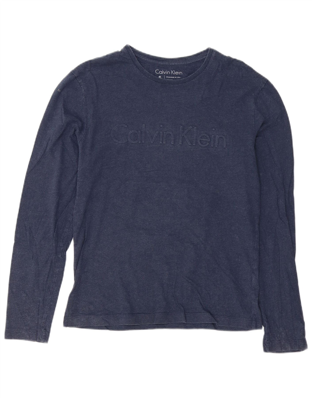 CALVIN KLEIN Mens Graphic Top Long Sleeve Small Navy Blue Cotton