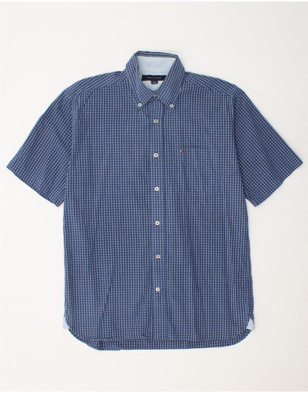 TOMMY HILFIGER Mens Short Sleeve Shirt Small Blue Check Cotton