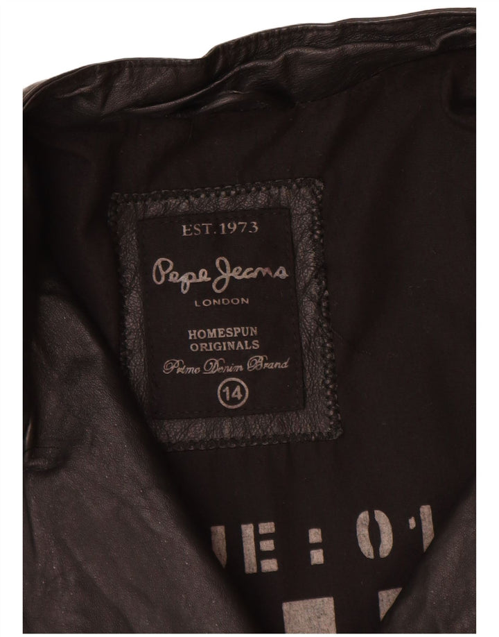 PEPE Jeans Womens Leather Biker Jacket UK 14 Medium Black Leather
