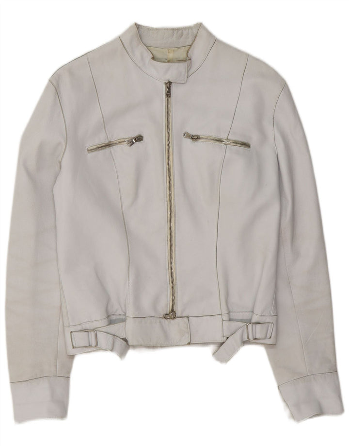 Pinko Womens Leather Biker Jacket UK 10 Small White