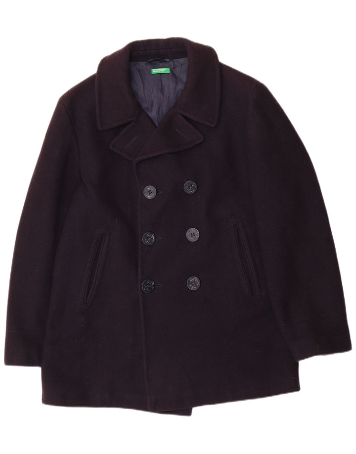 Benetton Mens Pea Coat IT 48 Medium Navy Blue Wool