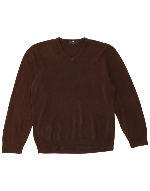 Marks & Spencer Mens Blue Harbour V-Neck Jumper Sweater XL Brown Acrylic