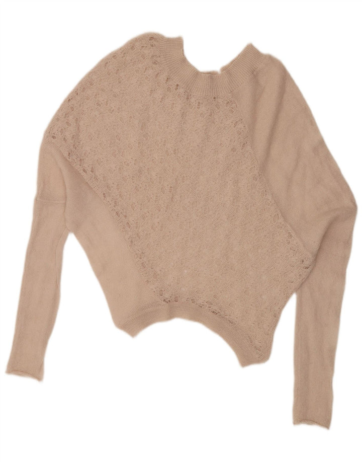 VINTAGE Womens Oversized Boat Neck Jumper Sweater UK 16 Large Beige