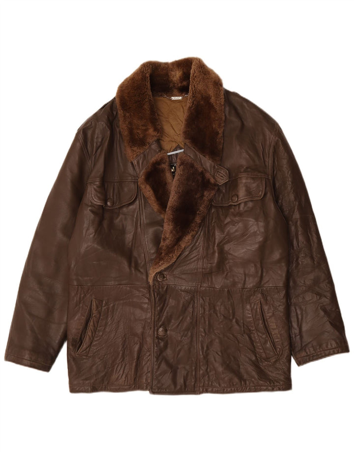 Michel Mens Leather Jacket IT 52 XL Brown Leather
