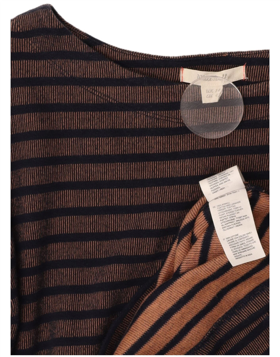 WHITE STUFF Womens Long Sleeve Sheath Dress UK 14 Large Brown Striped