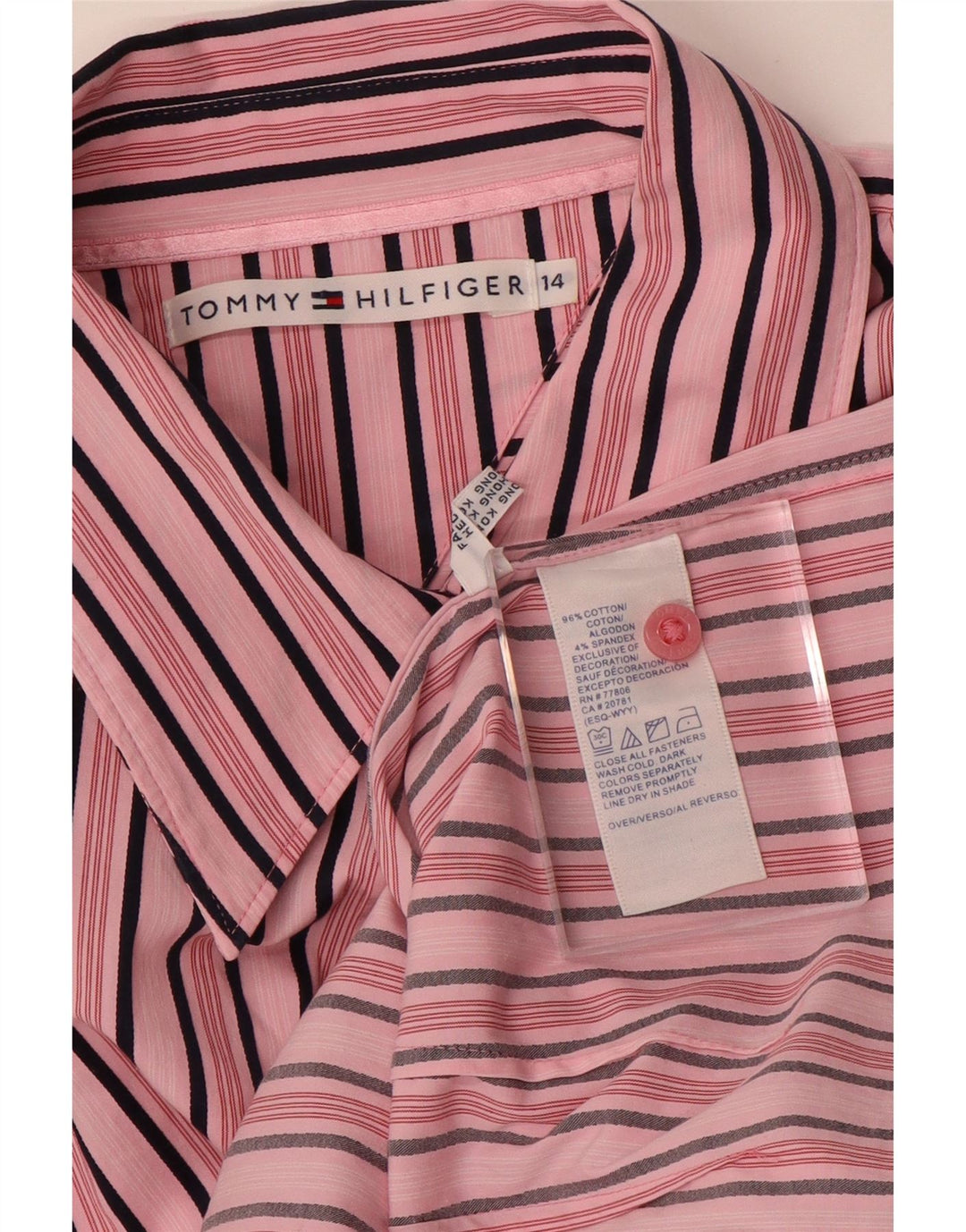 TOMMY HILFIGER Womens Shirt US 14 XL Pink Striped Cotton