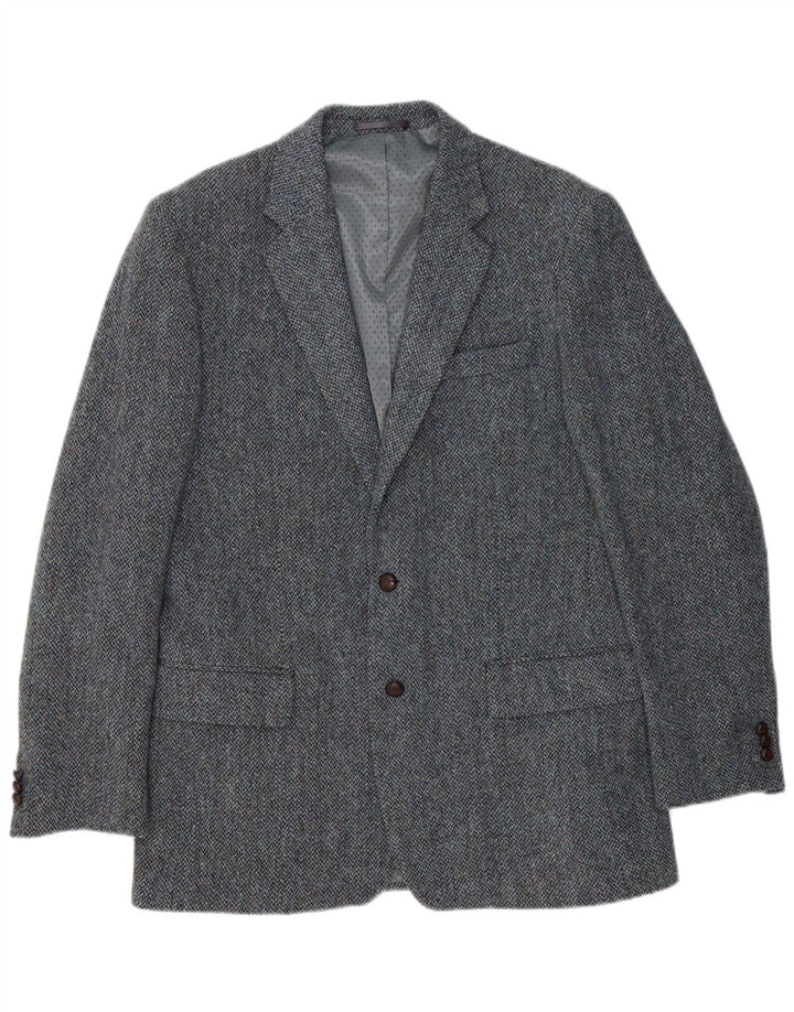 Harris Tweed Mens 2 Button Blazer Jacket UK 40 Large Blue Herringbone
