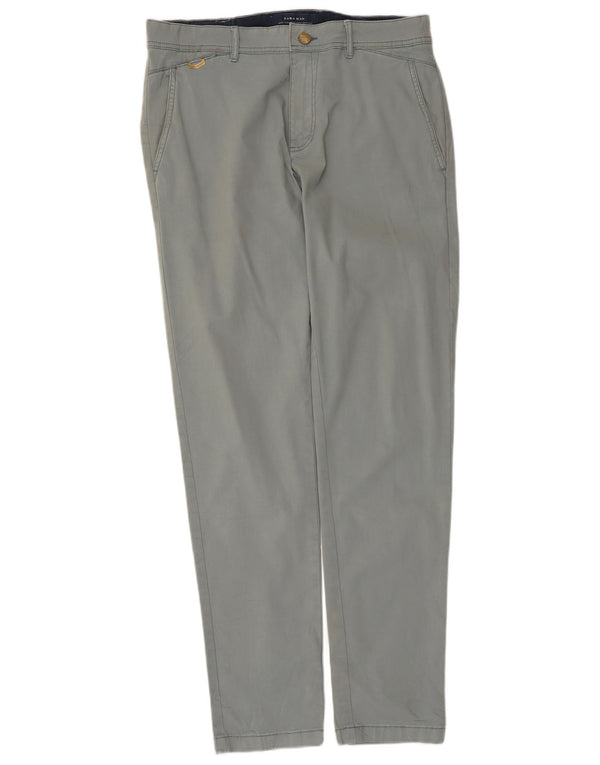 Zara Mens Straight Chino Trousers EU 42 Large W32 L31 Blue Cotton