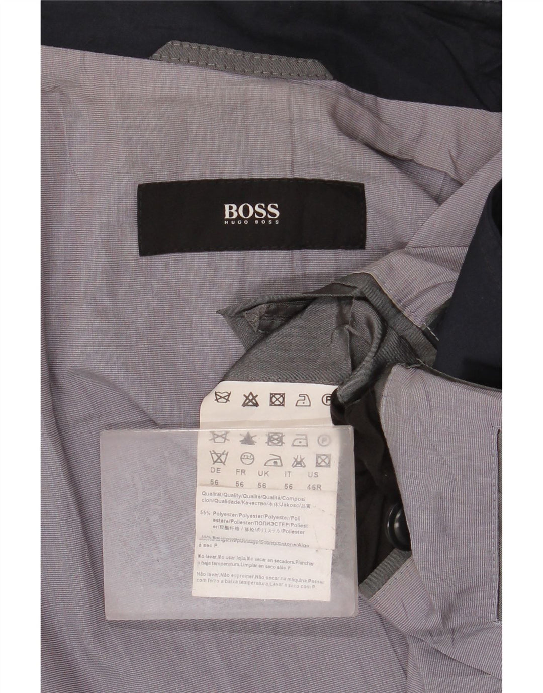 HUGO BOSS Mens Overcoat IT 56 3XL Navy Blue Polyester