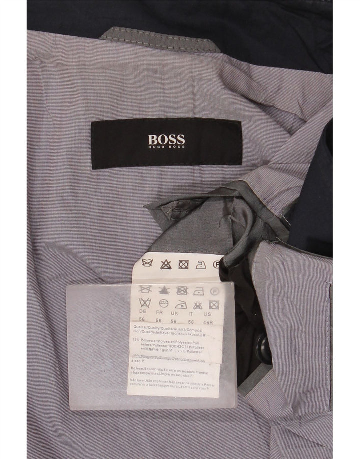 HUGO BOSS Mens Overcoat IT 56 3XL Navy Blue Polyester