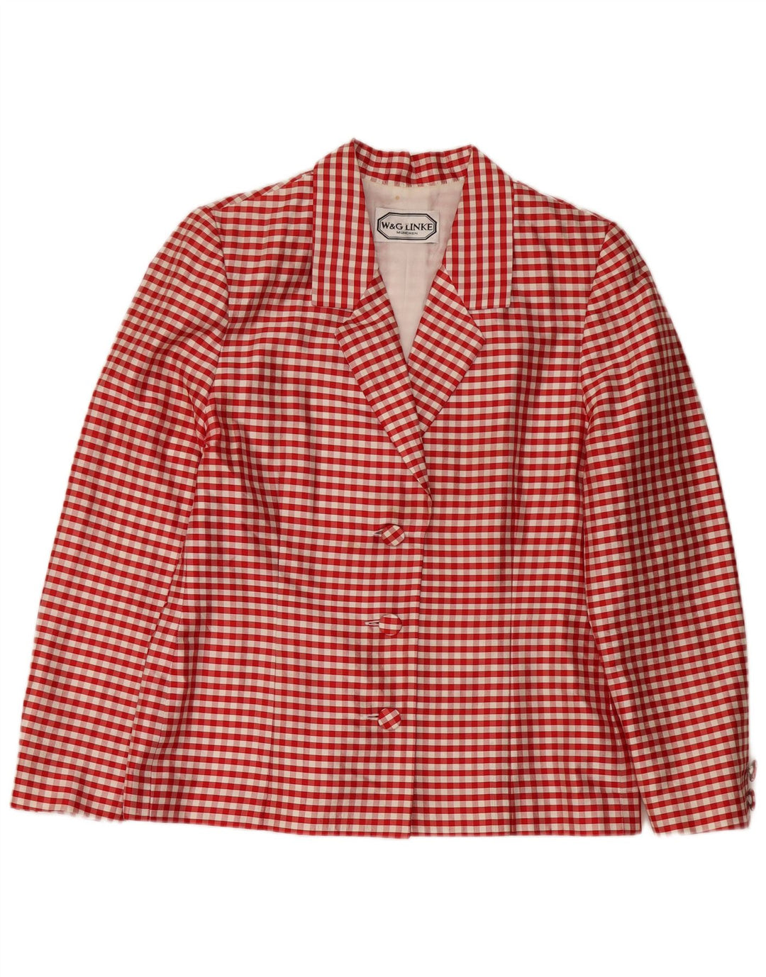 VINTAGE Womens 3 Button Blazer Jacket UK 14 Medium Red Gingham Viscose
