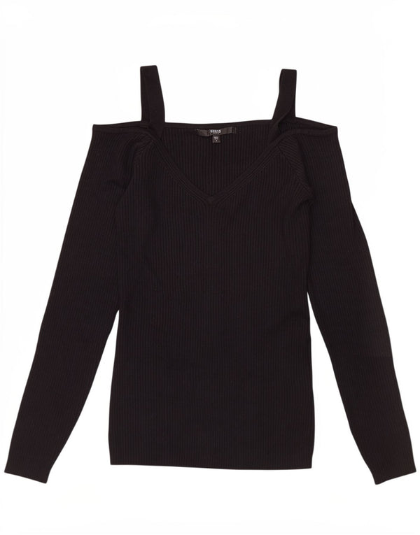 Guess Womens Off Shoulder Top UK 12 Medium Black Rayon