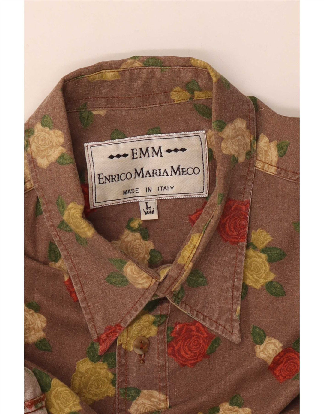 Vintage Mens Shirt Large Brown Floral